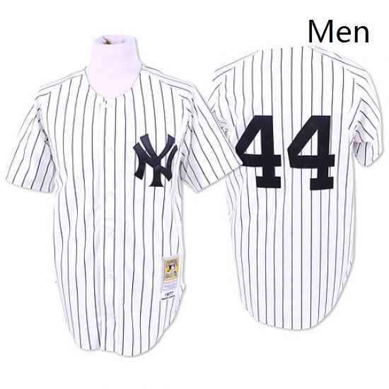 Mens Mitchell and Ness New York Yankees 44 Reggie Jackson Replica White Throwback MLB Jersey